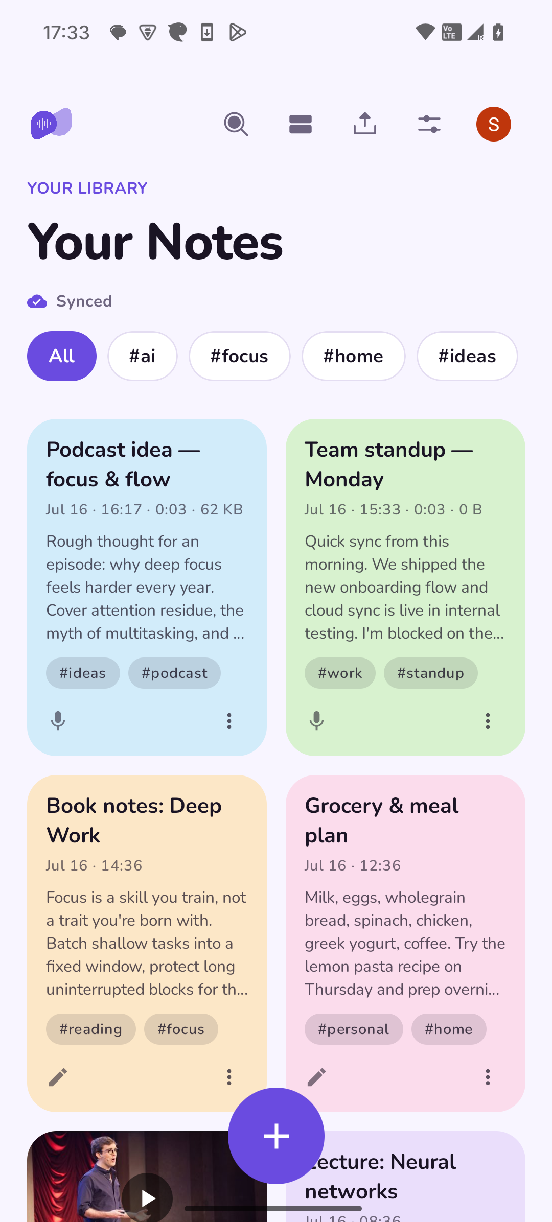 Parrot Voice Notes home screen